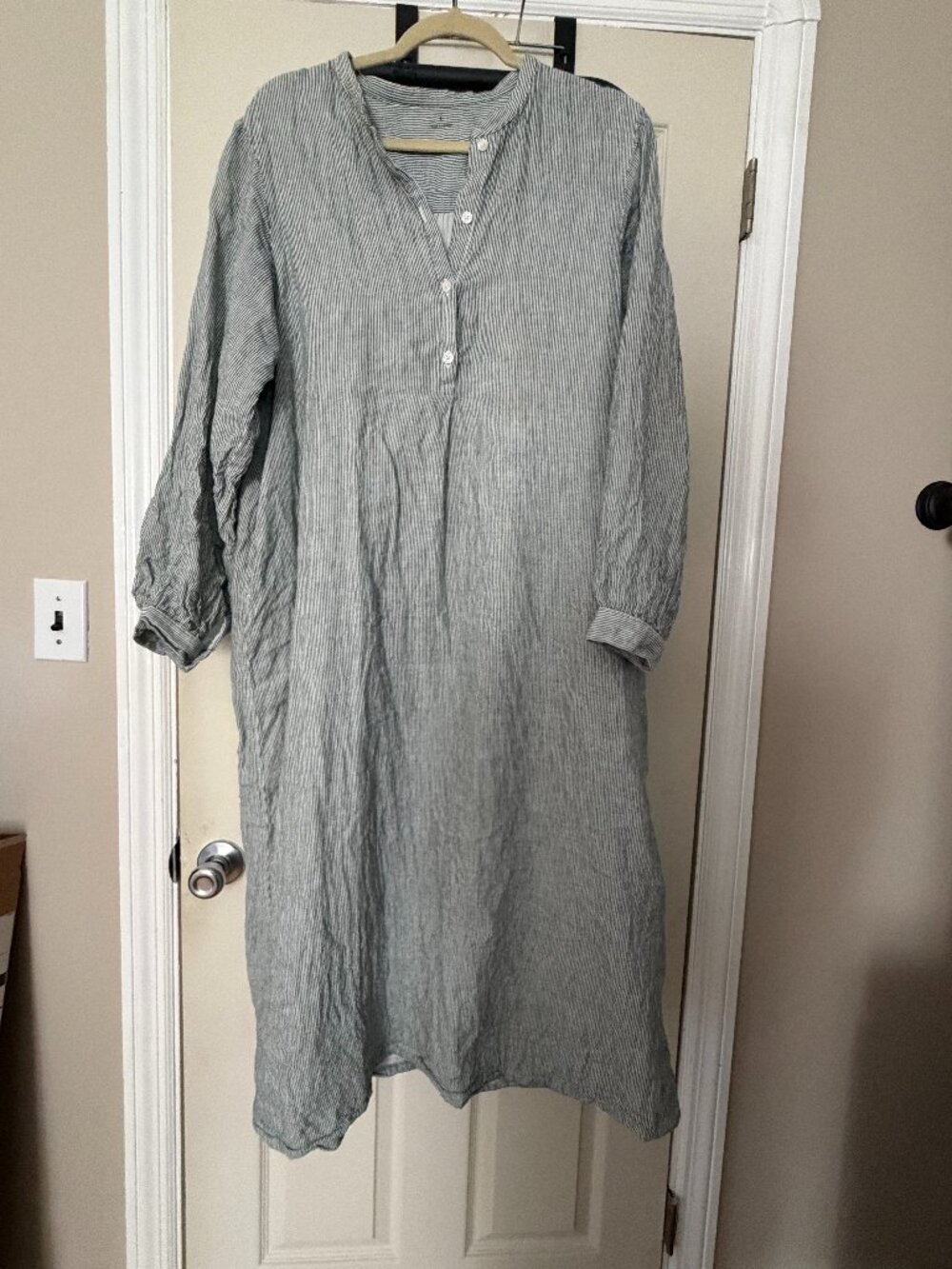 Muji Lined Long Sleeve Gathered Shirt Dress